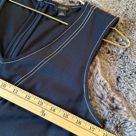 Ann Taylor Factory Navy white thread stretchy sleeveless zip-back size 8 - Picture 6 of 9